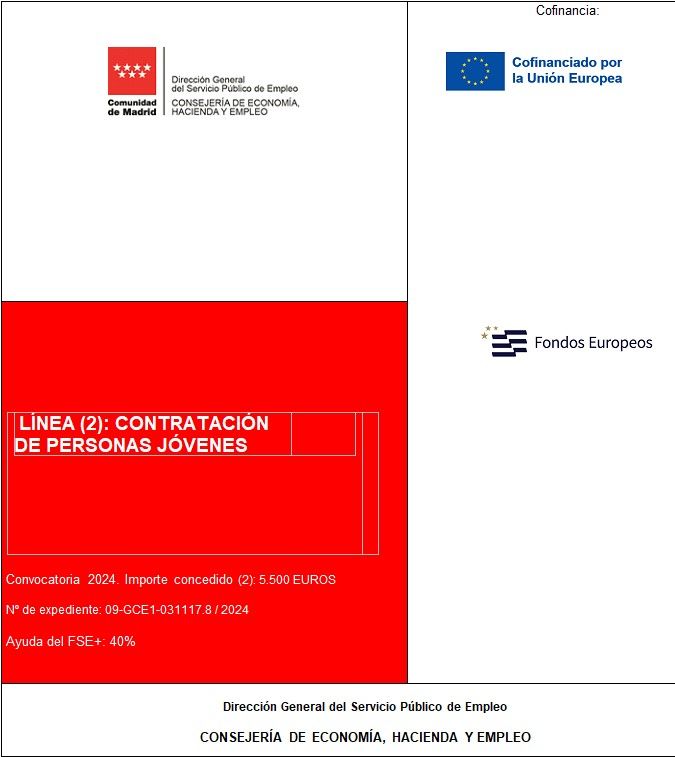 Cartel oficial FSE+ Comunidad de Madrid - Cofinanciado por la Unión Europea